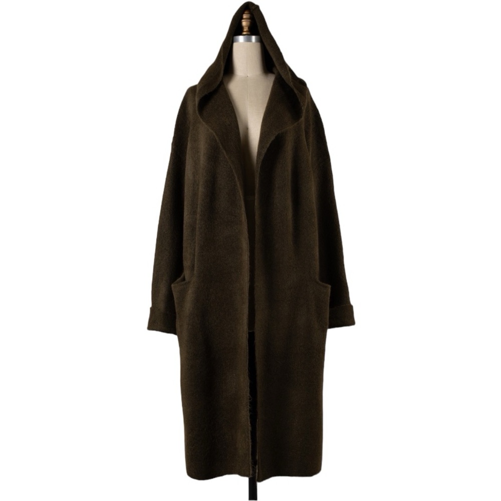 Olive Soft Hooded Autumn Coat Cardigan NWT - (#0148)